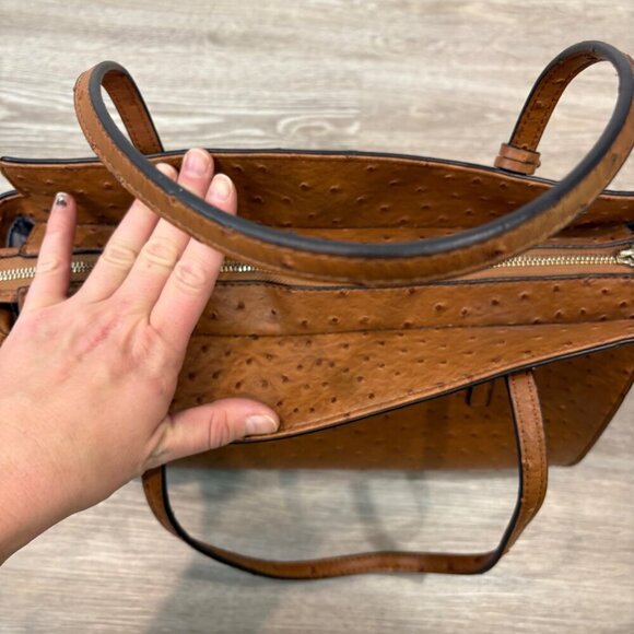 GUESS Brown Faux Ostrich Leather Shoulder Purse Tote Bag 13" x 5" x 9.5" - Picture 7 of 15